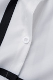 Elegant Print Pocket Buttons Slit Turndown Collar Shirt Dress Dresses