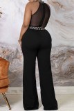Sexy Patchwork See-through O Neck Jumpsuits