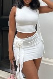 Sexy Solid Patchwork O Neck Sleeveless Two Pieces