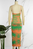 Sexy Casual Print Backless Spaghetti Strap Long Dress Dresses