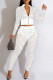 Sexy Patchwork Hot Drilling See-through Zipper Collar Long Sleeve Two Pieces