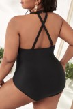 Sexy Print Leopard Patchwork Backless O Neck Plus Size Swimwear (With Paddings)
