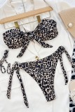 Sexy Print Leopard Frenulum Backless Swimwears (With Paddings)