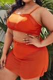 Sexy Solid See-through Backless Plus Size Swimwear Four Piece Set (With Paddings)