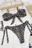 Sexy Print Leopard Frenulum Backless Swimwears (With Paddings)