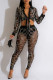 Sexy Patchwork Hot Drilling See-through Turndown Collar Long Sleeve Two Pieces