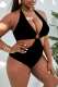 Sexy Print Solid Backless Halter Plus Size Swimwear (With Paddings)