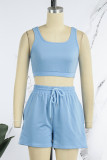 Casual Sportswear Solid Basic U Neck Sleeveless Two Pieces