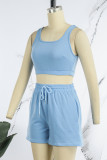 Casual Sportswear Solid Basic U Neck Sleeveless Two Pieces