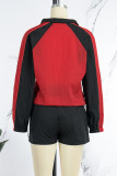 Casual Patchwork Contrast Zipper Collar Long Sleeve Two Pieces