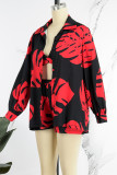 Casual Print Patchwork Turndown Collar Long Sleeve Three Pieces