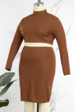 Casual Solid Basic Turtleneck Plus Size Two Pieces