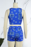 Casual Print Patchwork U Neck Sleeveless Two Pieces