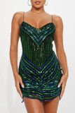 Sexy Patchwork Sequins Backless Spaghetti Strap Sleeveless Dress Dresses