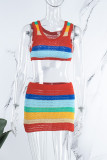 Sexy Casual Patchwork Basic U Neck Sleeveless Two Pieces