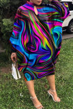 Casual Print Hollowed Out O Neck Long Sleeve Dresses