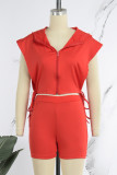 Casual Solid Bandage Patchwork Zipper Zipper Collar Sleeveless Two Pieces