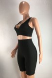 Casual Sportswear Solid Backless V Neck Sleeveless Two Pieces