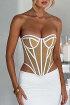 Sexy Patchwork See-through Backless Strapless Tops
