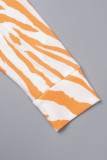 Casual Striped Print Frenulum Turndown Collar Long Sleeve Two Pieces