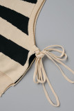Elegant Striped Patchwork Strap Design Contrast O Neck Sleeveless Two Pieces