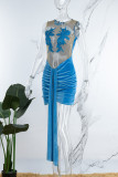 Sexy Solid See-through Appliques V Neck Wrapped Skirt Dresses