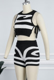 Elegant Striped Patchwork Strap Design Contrast O Neck Sleeveless Two Pieces