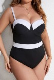 Sexy Patchwork Backless Contrast Spaghetti Strap Plus Size Swimwear (With Paddings)