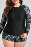 Casual Print Patchwork O Neck Plus Size Swimwear (With Paddings)