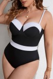 Sexy Patchwork Backless Contrast Spaghetti Strap Plus Size Swimwear (With Paddings)