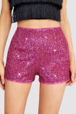 Casual Patchwork Sequins Straight High Waist Conventional Patchwork Shorts