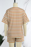 Casual Striped Print Basic O Neck Short Sleeve Two Pieces