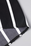 Casual Striped Print Patchwork V Neck Short Sleeve Dress Plus Size Dresses