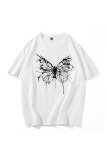 Street Daily Butterfly Print Patchwork O Neck T-Shirts