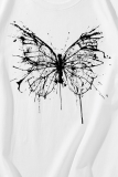 Street Daily Butterfly Print Patchwork O Neck T-Shirts