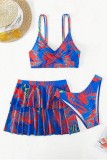 Sexy Print Backless Swimsuit Three Piece Set (With Paddings)