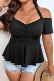 Casual Solid Patchwork Off the Shoulder Plus Size Tops