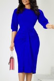 Casual Solid Patchwork Fold O Neck Pencil Skirt Dresses