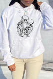 Street Print Skull Draw String Hooded Collar Tops