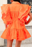 Sweet Solid Patchwork Buttons Fold Turndown Collar A Line Dresses(With Belt)