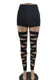 Fashion Sexy Solid Ripped Skinny High Waist Pencil Trousers
