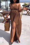 Sexy Casual Solid Bandage Hollowed Out Backless Spaghetti Strap Long Dress Dresses