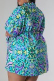Casual Print Cardigan V Neck Plus Size Two Pieces