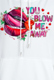 Daily Vintage Lips Printed Draw String Letter Hooded Collar Tops