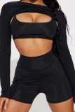 Sexy Casual Solid Basic O Neck Long Sleeve Three Piece Set
