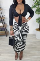 Sexy Casual Striped V Neck Long Sleeve Two Pieces