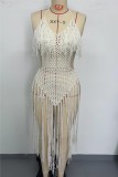 Sexy Solid Tassel Bandage Backless Swimwears Cover Up