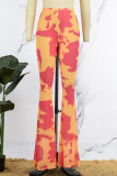 Casual Print Skinny High Waist Conventional Full Print Trousers