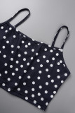 Sexy Casual Dot Print Draw String Frenulum Backless Sleeveless Two Pieces