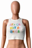 Casual Letter Print Basic O Neck Tops